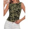 image:imageBTFBM Womens Tank Tops 2026 Summer Floral Mesh Sleeveless Boat Neck Slim Fit Shirts Casual Spring Ruched Going Out TopArmy Green