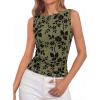 image:imageBTFBM Womens Tank Tops 2026 Summer Floral Mesh Sleeveless Boat Neck Slim Fit Shirts Casual Spring Ruched Going Out TopArmy Green
