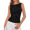image:imageBTFBM Womens Tank Tops 2026 Summer Floral Mesh Sleeveless Boat Neck Slim Fit Shirts Casual Spring Ruched Going Out TopBlack