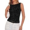 image:imageBTFBM Womens Tank Tops 2026 Summer Floral Mesh Sleeveless Boat Neck Slim Fit Shirts Casual Spring Ruched Going Out TopBlack