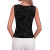 image:imageBTFBM Womens Tank Tops 2026 Summer Floral Mesh Sleeveless Boat Neck Slim Fit Shirts Casual Spring Ruched Going Out TopBlack