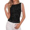 image:imageBTFBM Womens Tank Tops 2026 Summer Floral Mesh Sleeveless Boat Neck Slim Fit Shirts Casual Spring Ruched Going Out TopBlack