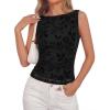 image:imageBTFBM Womens Tank Tops 2026 Summer Floral Mesh Sleeveless Boat Neck Slim Fit Shirts Casual Spring Ruched Going Out TopBlack