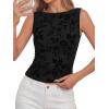 image:imageBTFBM Womens Tank Tops 2026 Summer Floral Mesh Sleeveless Boat Neck Slim Fit Shirts Casual Spring Ruched Going Out TopBlack