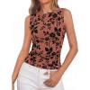 image:imageBTFBM Womens Tank Tops 2026 Summer Floral Mesh Sleeveless Boat Neck Slim Fit Shirts Casual Spring Ruched Going Out TopBrown