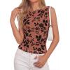 image:imageBTFBM Womens Tank Tops 2026 Summer Floral Mesh Sleeveless Boat Neck Slim Fit Shirts Casual Spring Ruched Going Out TopBrown