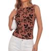 image:imageBTFBM Womens Tank Tops 2026 Summer Floral Mesh Sleeveless Boat Neck Slim Fit Shirts Casual Spring Ruched Going Out TopBrown