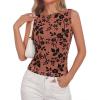 image:imageBTFBM Womens Tank Tops 2026 Summer Floral Mesh Sleeveless Boat Neck Slim Fit Shirts Casual Spring Ruched Going Out TopBrown