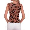 image:imageBTFBM Womens Tank Tops 2026 Summer Floral Mesh Sleeveless Boat Neck Slim Fit Shirts Casual Spring Ruched Going Out TopBrown