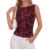 image:imageBTFBM Womens Tank Tops 2026 Summer Floral Mesh Sleeveless Boat Neck Slim Fit Shirts Casual Spring Ruched Going Out TopBurgundy