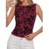 image:imageBTFBM Womens Tank Tops 2026 Summer Floral Mesh Sleeveless Boat Neck Slim Fit Shirts Casual Spring Ruched Going Out TopBurgundy