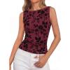 image:imageBTFBM Womens Tank Tops 2026 Summer Floral Mesh Sleeveless Boat Neck Slim Fit Shirts Casual Spring Ruched Going Out TopBurgundy