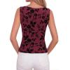 image:imageBTFBM Womens Tank Tops 2026 Summer Floral Mesh Sleeveless Boat Neck Slim Fit Shirts Casual Spring Ruched Going Out TopBurgundy