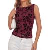 image:imageBTFBM Womens Tank Tops 2026 Summer Floral Mesh Sleeveless Boat Neck Slim Fit Shirts Casual Spring Ruched Going Out TopBurgundy