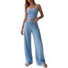 image:imageBTFBM Lounge Sets For Women 2026 Striped 2 Piece Sets Spaghetti Strap Summer Tops Wide Leg Pants Beach Vacation OutfitsStriped Blue White
