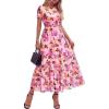 image:imageBTFBM Summer Dresses for Women 2026 Mesh Short Sleeve Floral Print Ruffle Long Boho Wedding Guest Dress CocktailFloral Pink Purple
