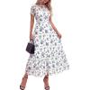 image:imageBTFBM Summer Dresses for Women 2026 Mesh Short Sleeve Floral Print Ruffle Long Boho Wedding Guest Dress CocktailFloral White Blue