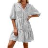 image:imageBTFBM Women Summer Dresses 2026 Striped Mini Dress Half Sleeve Button Down Tiered Flowy Beach Vacation Outfits PocketsBlack