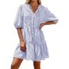 image:imageBTFBM Women Summer Dresses 2026 Striped Mini Dress Half Sleeve Button Down Tiered Flowy Beach Vacation Outfits PocketsBlue
