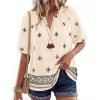 image:imageBTFBM Womens Summer Boho Tops Casual V Neck Short Sleeve Blouses Floral Print Shirt Tie Front Beach Vacation Fashion ClothingFloral Apricot Black