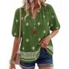 image:imageBTFBM Womens Summer Boho Tops Casual V Neck Short Sleeve Blouses Floral Print Shirt Tie Front Beach Vacation Fashion ClothingFloral Green White
