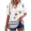 image:imageBTFBM Womens Summer Boho Tops Casual V Neck Short Sleeve Blouses Floral Print Shirt Tie Front Beach Vacation Fashion ClothingFloral White Navy