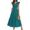 image:imageBTFBM Womens Summer Maxi Dress 2026 Spring Boho Vacation Ruffle Flutter Short Sleeve A Line Tiered Flowy Dresses PocketsMalachite Green