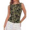 image:imageBTFBM Womens Tank Tops 2026 Summer Floral Mesh Sleeveless Boat Neck Slim Fit Shirts Casual Spring Ruched Going Out TopArmy Green