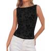 image:imageBTFBM Womens Tank Tops 2026 Summer Floral Mesh Sleeveless Boat Neck Slim Fit Shirts Casual Spring Ruched Going Out TopBlack