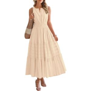 image:imageBTFBM Summer Dresses for Women 2026 Sleeveless Boho V Neck A Line Flowy Spring Casual Maxi Dress Beach Vacation PocketsApricot