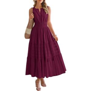 image:imageBTFBM Summer Dresses for Women 2026 Sleeveless Boho V Neck A Line Flowy Spring Casual Maxi Dress Beach Vacation PocketsBurgundy