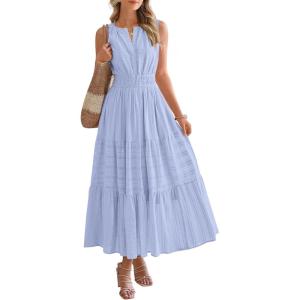 image:imageBTFBM Summer Dresses for Women 2026 Sleeveless Boho V Neck A Line Flowy Spring Casual Maxi Dress Beach Vacation PocketsLight Blue