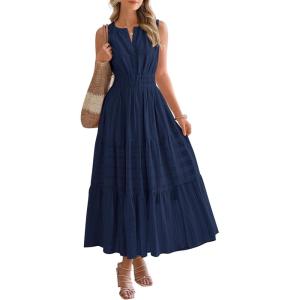 image:imageBTFBM Summer Dresses for Women 2026 Sleeveless Boho V Neck A Line Flowy Spring Casual Maxi Dress Beach Vacation PocketsNavy Blue