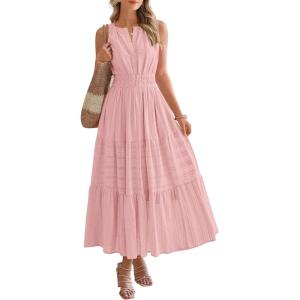 image:imageBTFBM Summer Dresses for Women 2026 Sleeveless Boho V Neck A Line Flowy Spring Casual Maxi Dress Beach Vacation PocketsPink