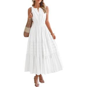 image:imageBTFBM Summer Dresses for Women 2026 Sleeveless Boho V Neck A Line Flowy Spring Casual Maxi Dress Beach Vacation PocketsWhite