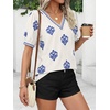 image:imageBTFBM Casual Summer T Shirts Going Out Tops for Women Beach Vacation Clothes Short Sleeve Blouses V Neck Boho TunicsApricot Blue Flower