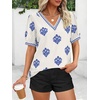 image:imageBTFBM Casual Summer T Shirts Going Out Tops for Women Beach Vacation Clothes Short Sleeve Blouses V Neck Boho TunicsApricot Blue Flower