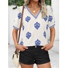 image:imageBTFBM Casual Summer T Shirts Going Out Tops for Women Beach Vacation Clothes Short Sleeve Blouses V Neck Boho TunicsApricot Blue Flower