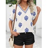 image:imageBTFBM Casual Summer T Shirts Going Out Tops for Women Beach Vacation Clothes Short Sleeve Blouses V Neck Boho TunicsApricot Blue Flower
