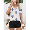 image:imageBTFBM Casual Summer T Shirts Going Out Tops for Women Beach Vacation Clothes Short Sleeve Blouses V Neck Boho TunicsApricot Blue Flower