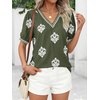 image:imageBTFBM Casual Summer T Shirts Going Out Tops for Women Beach Vacation Clothes Short Sleeve Blouses V Neck Boho TunicsArmy Green White Flower