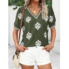 image:imageBTFBM Casual Summer T Shirts Going Out Tops for Women Beach Vacation Clothes Short Sleeve Blouses V Neck Boho TunicsArmy Green White Flower
