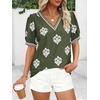 image:imageBTFBM Casual Summer T Shirts Going Out Tops for Women Beach Vacation Clothes Short Sleeve Blouses V Neck Boho TunicsArmy Green White Flower