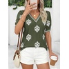 image:imageBTFBM Casual Summer T Shirts Going Out Tops for Women Beach Vacation Clothes Short Sleeve Blouses V Neck Boho TunicsArmy Green White Flower