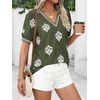 image:imageBTFBM Casual Summer T Shirts Going Out Tops for Women Beach Vacation Clothes Short Sleeve Blouses V Neck Boho TunicsArmy Green White Flower