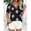 image:imageBTFBM Casual Summer T Shirts Going Out Tops for Women Beach Vacation Clothes Short Sleeve Blouses V Neck Boho TunicsBlack White Flower