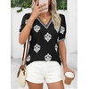 image:imageBTFBM Casual Summer T Shirts Going Out Tops for Women Beach Vacation Clothes Short Sleeve Blouses V Neck Boho TunicsBlack White Flower