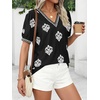image:imageBTFBM Casual Summer T Shirts Going Out Tops for Women Beach Vacation Clothes Short Sleeve Blouses V Neck Boho TunicsBlack White Flower
