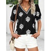 image:imageBTFBM Casual Summer T Shirts Going Out Tops for Women Beach Vacation Clothes Short Sleeve Blouses V Neck Boho TunicsBlack White Flower