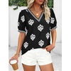 image:imageBTFBM Casual Summer T Shirts Going Out Tops for Women Beach Vacation Clothes Short Sleeve Blouses V Neck Boho TunicsBlack White Flower